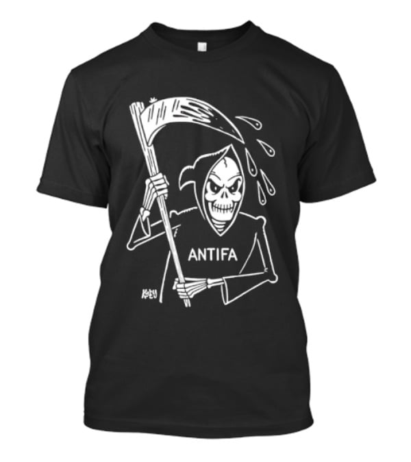 Grim Reaper Scythe Antifa Skeleton Political Skeleton T-Shirt