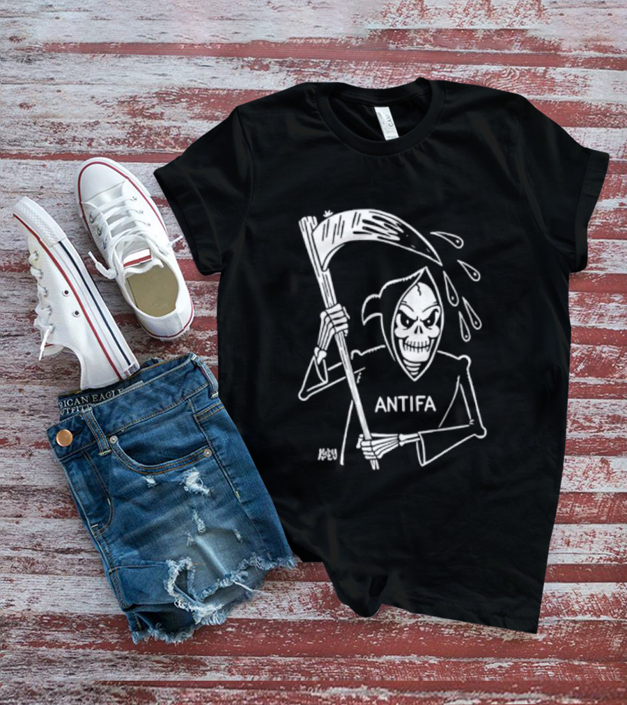 Grim Reaper Scythe Antifa Skeleton Political Skeleton T-Shirt
