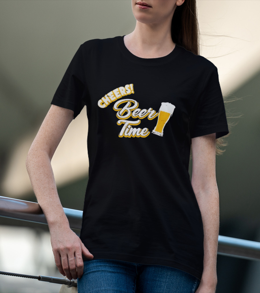 Cheers Beer Time Distressed Alcohol Drinking T-Shirt