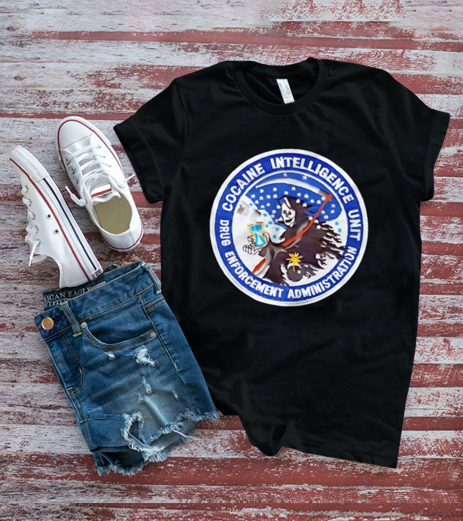 Cocaine Intelligence Unit Drug Enforcement Administration Grim Reaper Holding Hourglass Patch T-Shirt