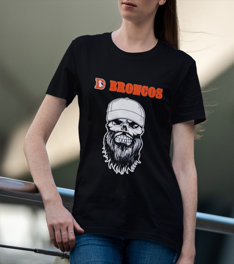 Broncos Bearded Skull With Cap Football Fan T-Shirt