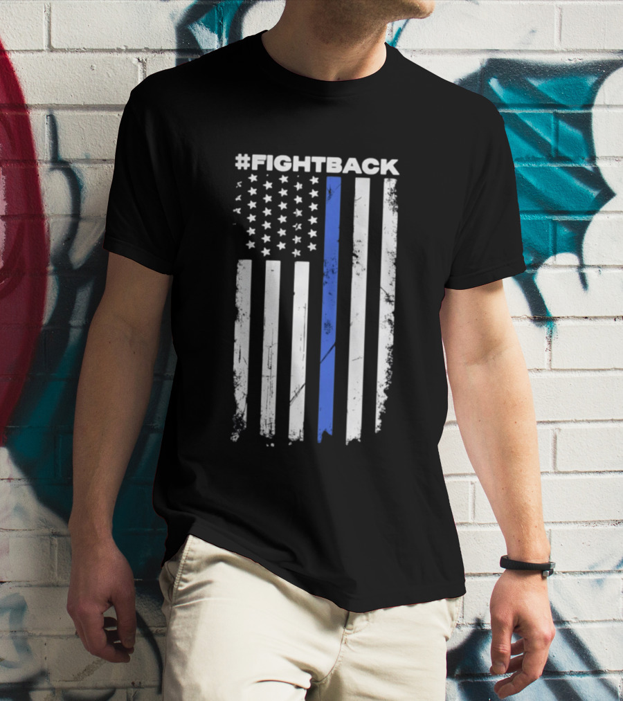 #Fightback Distressed Thin Blue Line American Flag T-Shirt