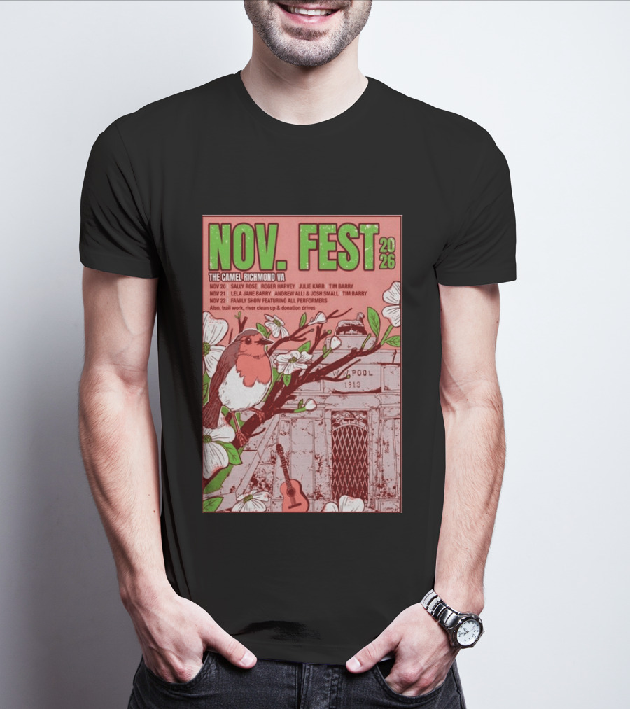 Nov. Fest 2026 The Camel Richmond VA Sally Rose Roger Harvey Julie Karr Tim Barry Lela Jane Barry Andrew Alli Josh Small Family Show T-Shirt