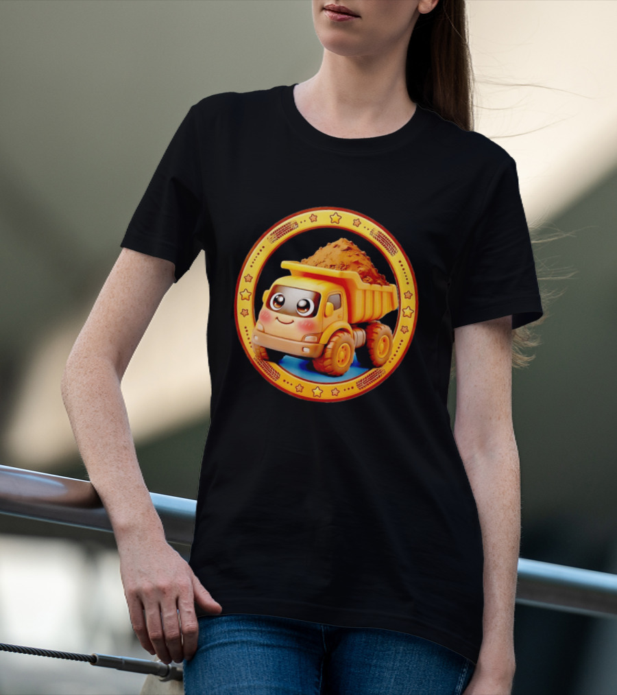 Yellow Dump Truck With Dirt Cute Construction Vehicle With Stars T-Shirt