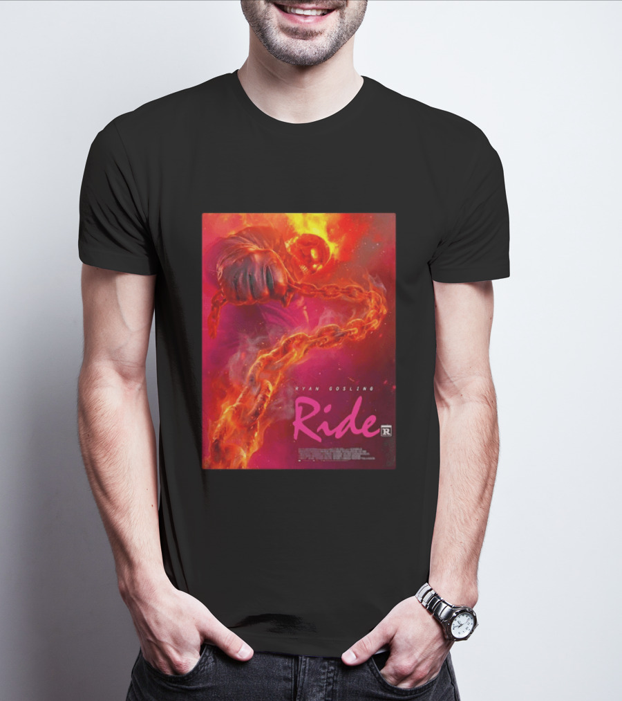 Ryan Gosling Ride Movie Ghost Rider Flaming Chain Image T-Shirt