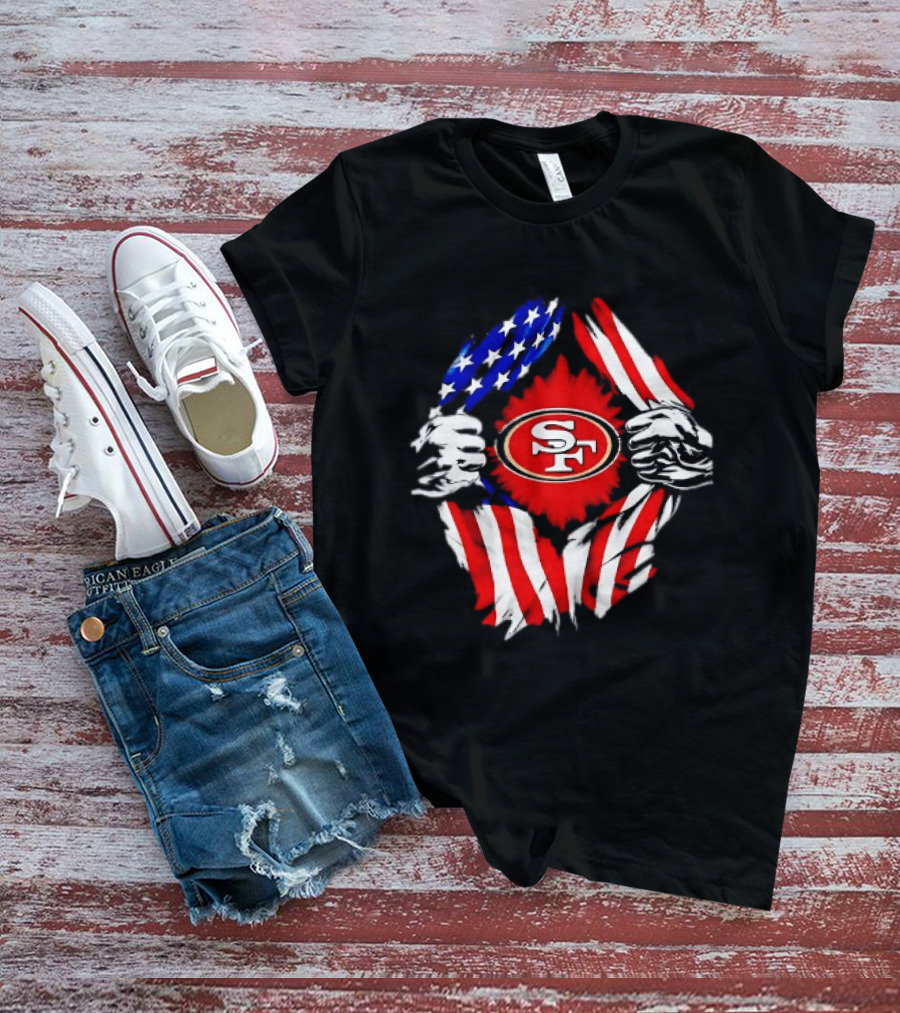 San Francisco 49ers SF American Flag Ripped Chest T-Shirt