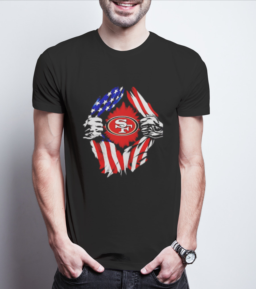 San Francisco 49ers SF American Flag Ripped Chest T-Shirt