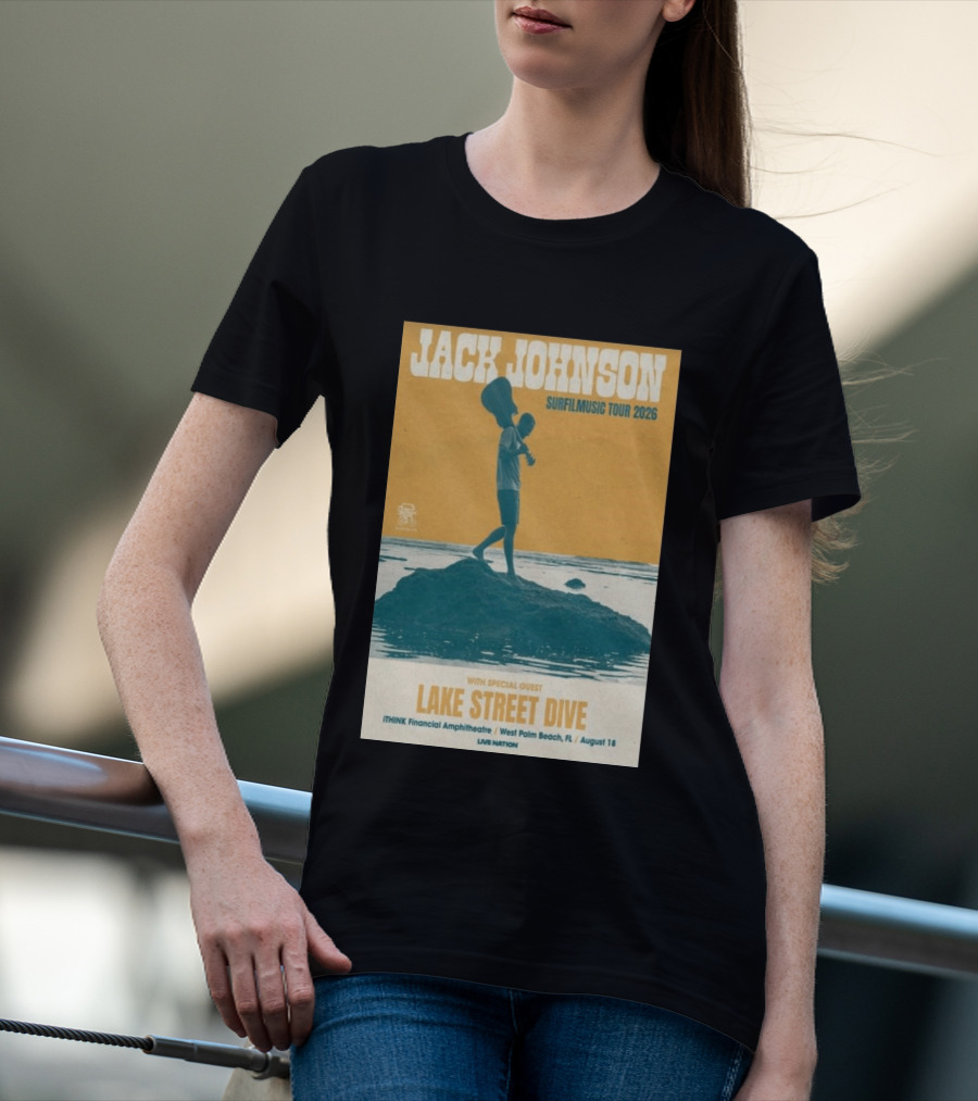 Jack Johnson Surfilmusic Tour 2026 Lake Street Dive ITHINK Financial Amphitheatre West Palm Beach August 18 T-Shirt
