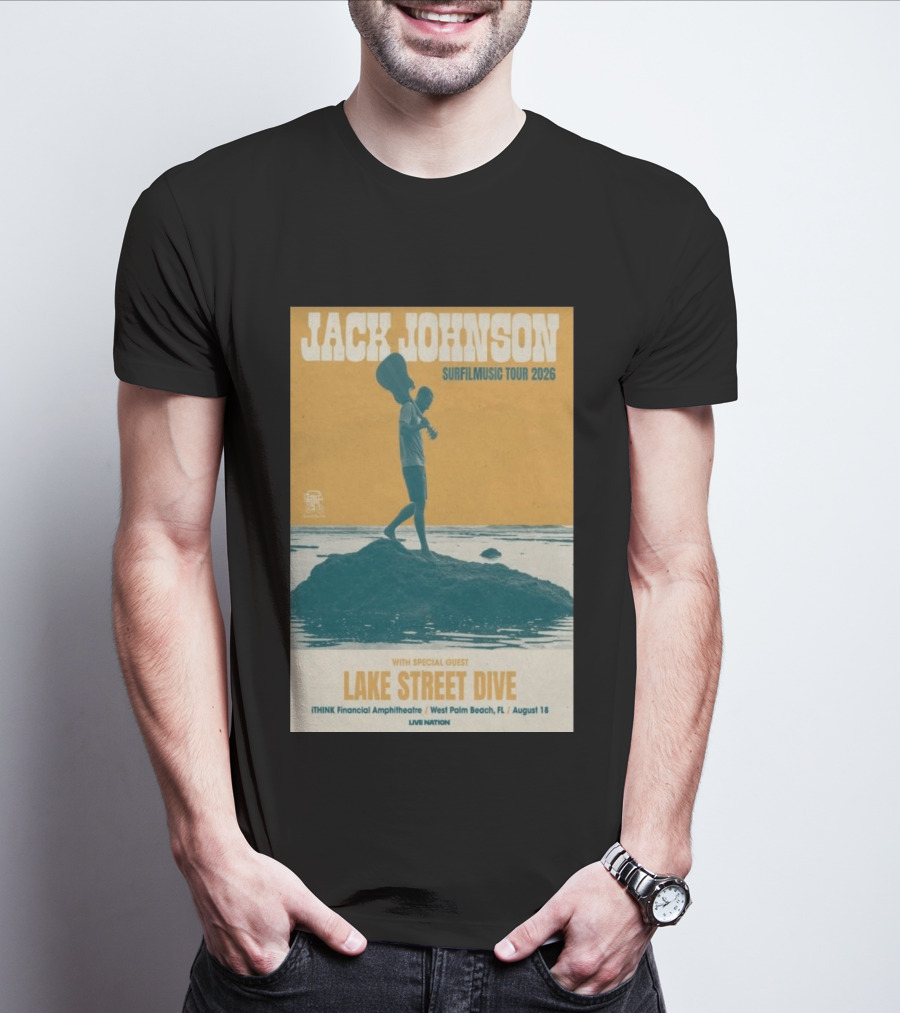 Jack Johnson Surfilmusic Tour 2026 Lake Street Dive ITHINK Financial Amphitheatre West Palm Beach August 18 T-Shirt