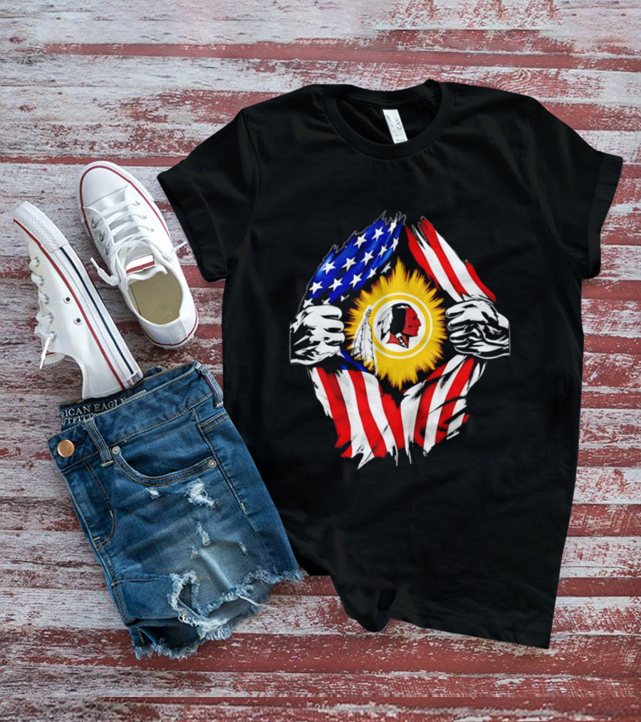 Washington Redskins American Flag Ripped Chest T-Shirt
