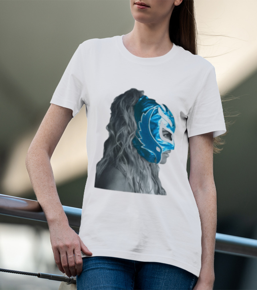 Karol G Store Limited Edition Cream Blue Luchador Mask T-Shirt