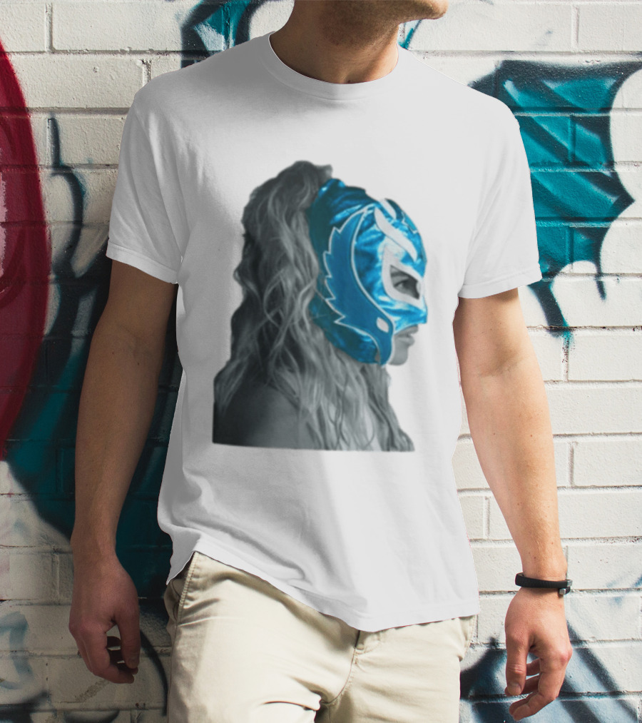 Karol G Store Limited Edition Cream Blue Luchador Mask T-Shirt