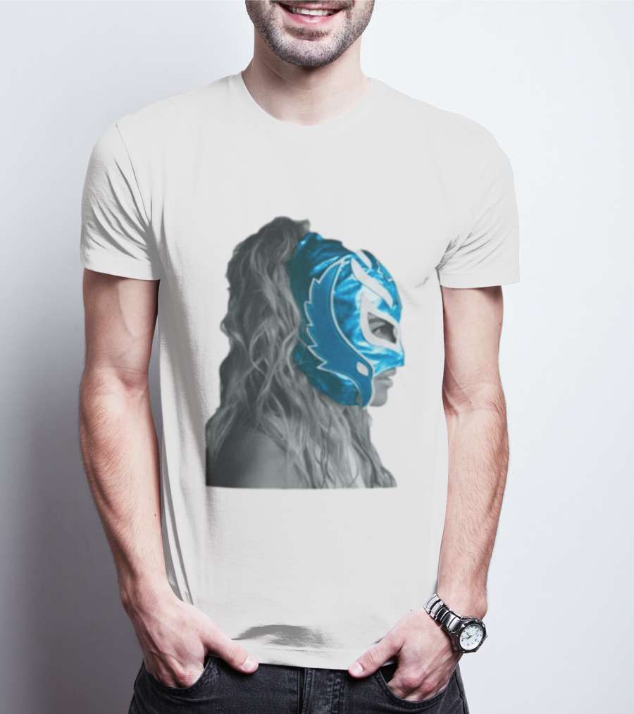 Karol G Store Limited Edition Cream Blue Luchador Mask T-Shirt