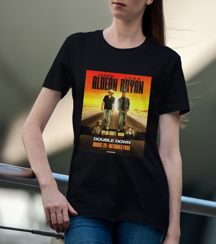 Jason Aldean Luke Bryan Double Down August 20 Nationals Park Washington D.C. With Dylan Scott Dasha Dee Jay Silver Dj Rock Live Nation T-Shirt