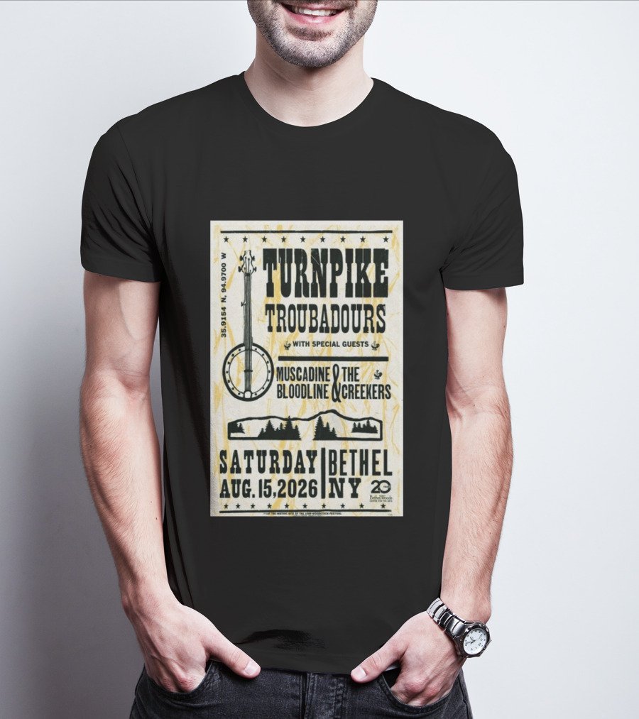 Turnpike Troubadours Bethel Woods 2026 With Muscadine Bloodline The Creekers August 15 Concert T-Shirt