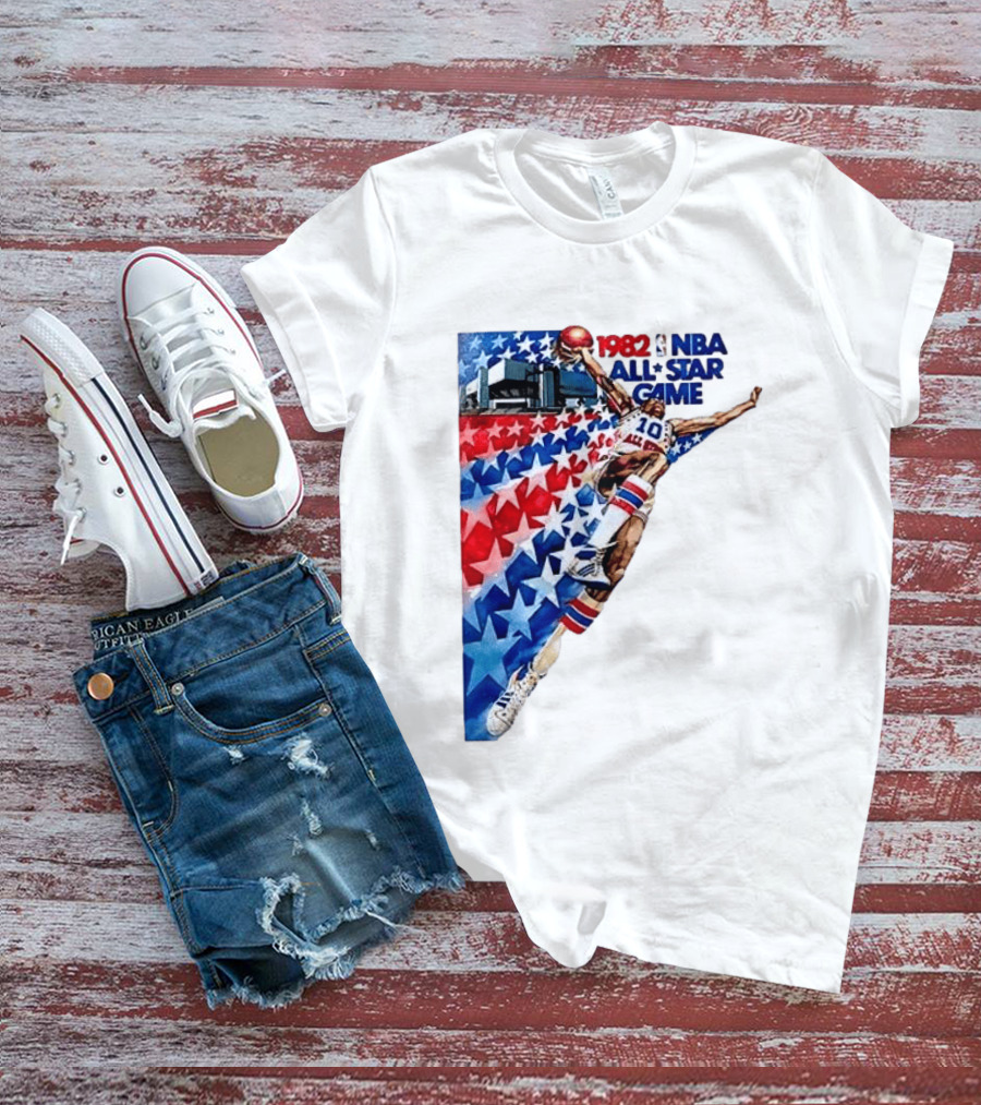 1982 NBA All Star Game Dunking Pose With Stars And Stripes T-Shirt