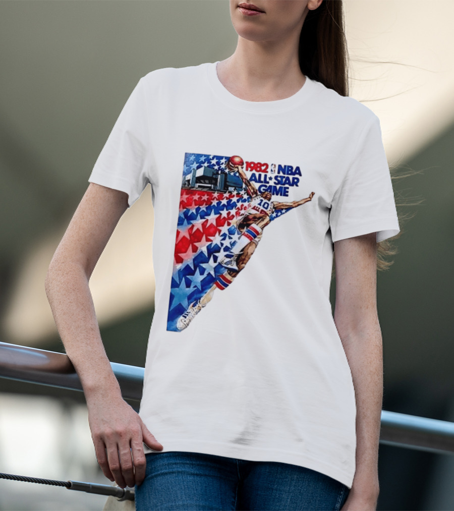 1982 NBA All Star Game Dunking Pose With Stars And Stripes T-Shirt