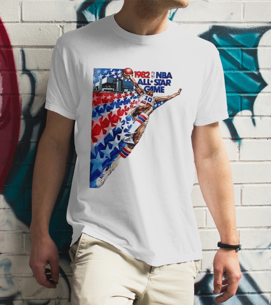 1982 NBA All Star Game Dunking Pose With Stars And Stripes T-Shirt