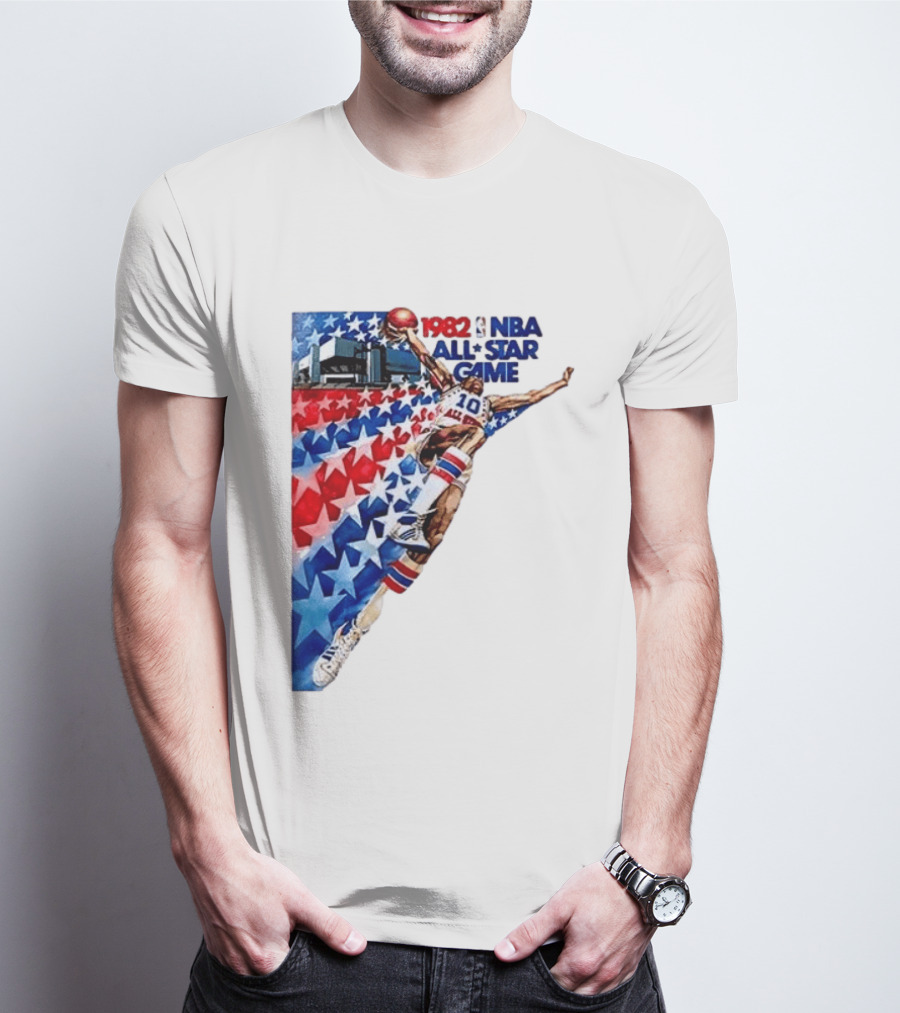 1982 NBA All Star Game Dunking Pose With Stars And Stripes T-Shirt