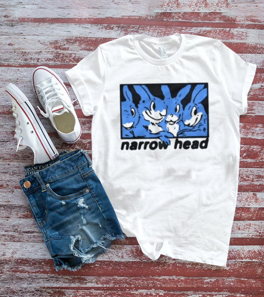 Narrow Head Four Rabbits Blue Black White T-Shirt