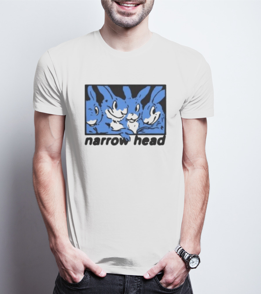 Narrow Head Four Rabbits Blue Black White T-Shirt