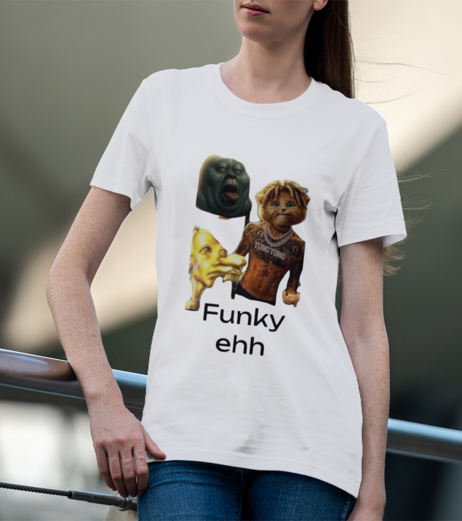Neegy Funky Ehh Tung Tung Cat Tattoo Character Trio T-Shirt