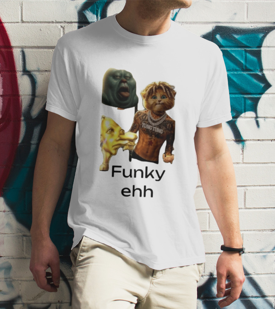 Neegy Funky Ehh Tung Tung Cat Tattoo Character Trio T-Shirt