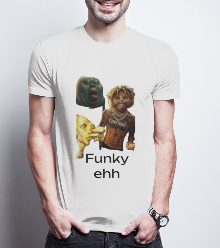 Neegy Funky Ehh Tung Tung Cat Tattoo Character Trio T-Shirt