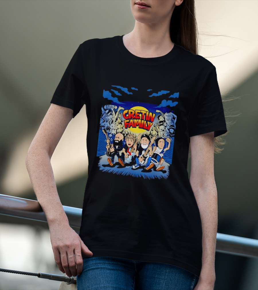 Cretin Family Ramones Cartoon Band Punk Rock Skull T-Shirt
