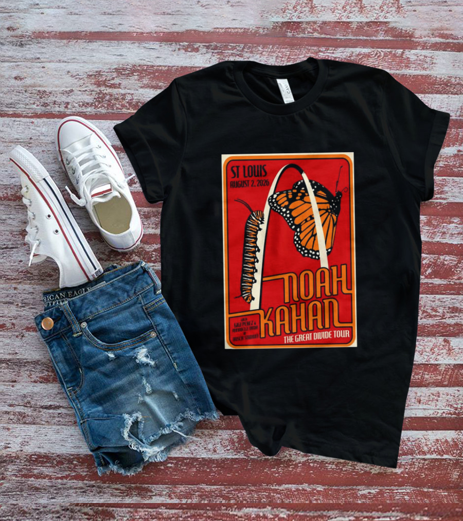 Noah Kahan August 2 2026 St Louis The Great Divide Tour Monarch Arch T-Shirt