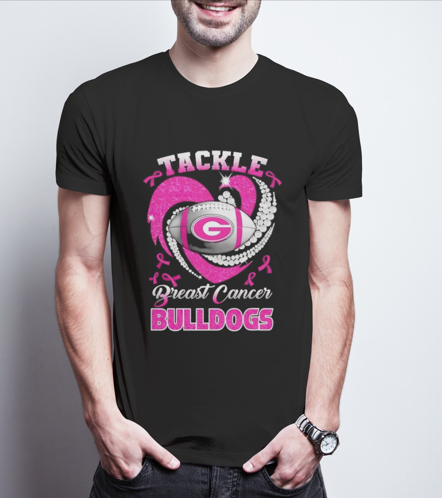 Tackle Breast Cancer Bulldogs Football G Logo Pink Ribbon T-Shirt
