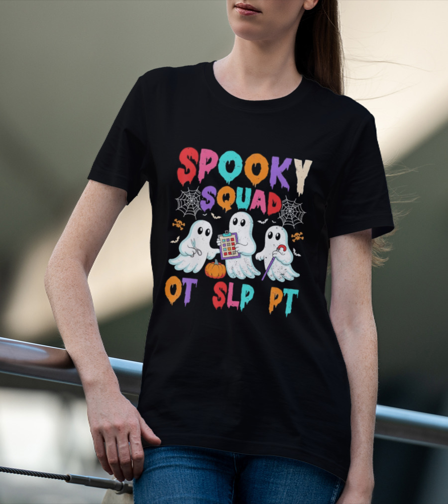 OT SLP PT Spooky Squad Halloween Ghosts Pumpkin Clipboard Lollipop T-Shirt