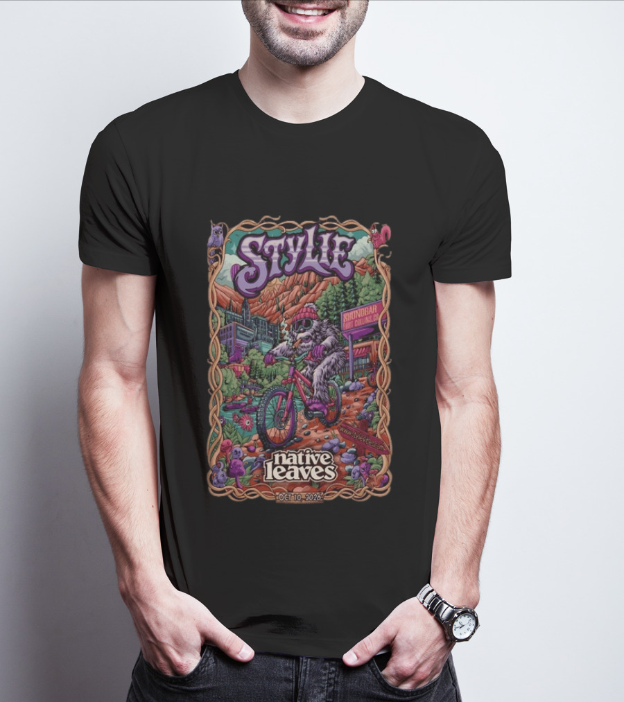 Stylie Native Leaves Yeti Mountain Biking Sound Bar Fort Collins Oct 10 2026 T-Shirt