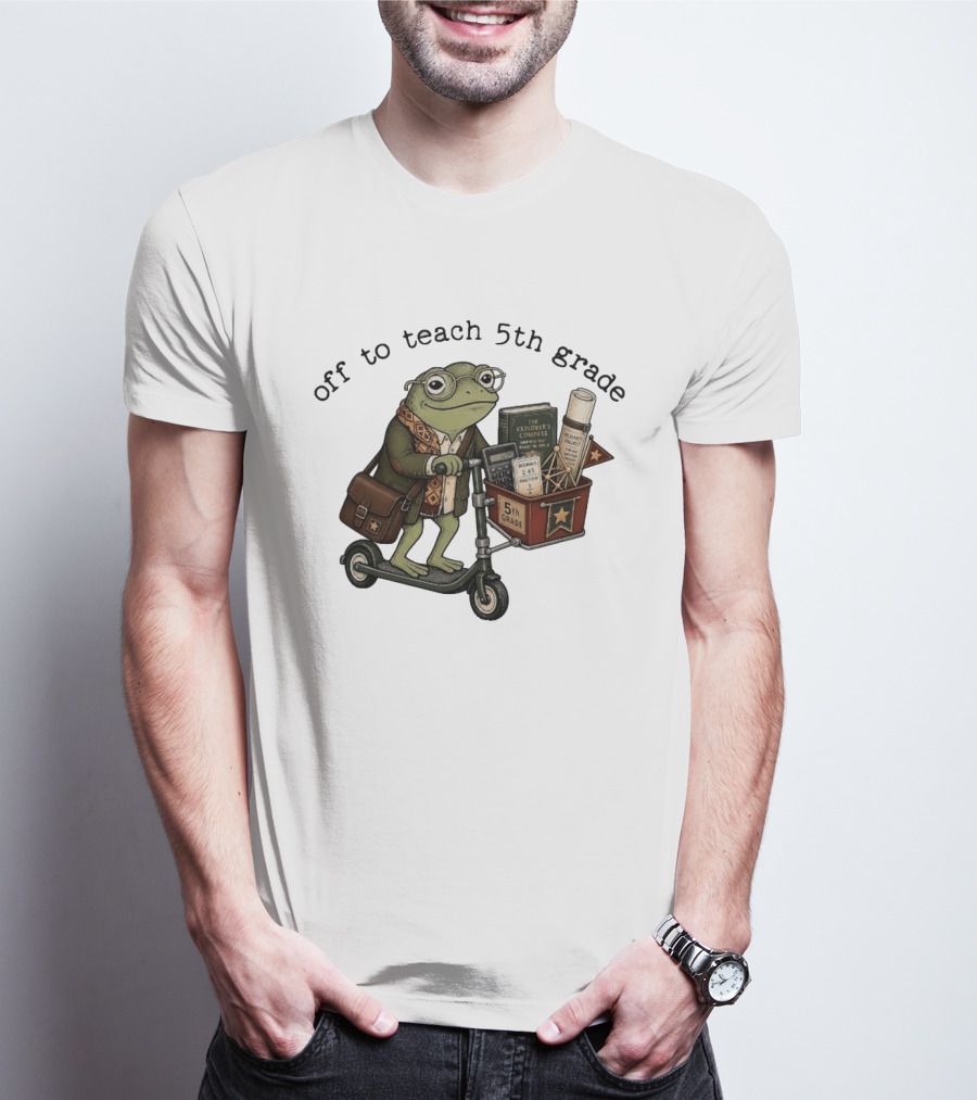 Off To Teach 5th Grade Frog Teacher Scooter Back To School T-Shirt