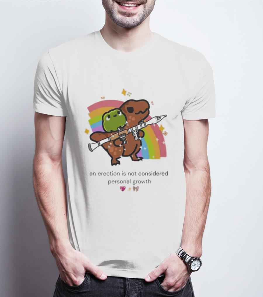 Original Rex Rocket An Erection Is Not Considered Personal Growth Rainbow Dinosaur Frog T-Shirt