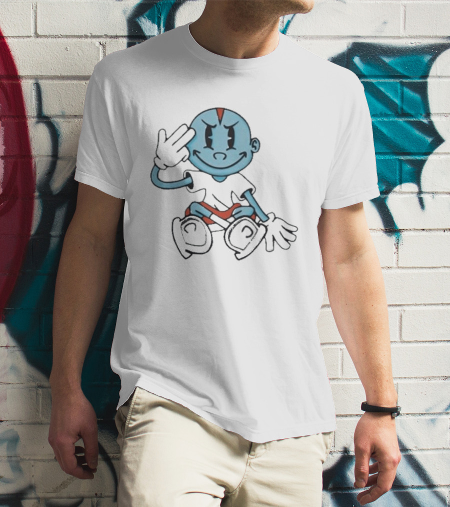 Lil Darkie Brahman Sits Blue Cartoon Figure With Red Shorts And Gloves T-Shirt