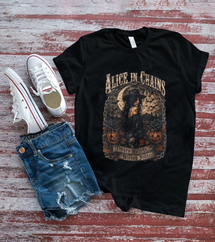 Alice In Chains Dusty Hearts Wicked Nights Gothic Witch Pumpkin Skulls Moon T-Shirt