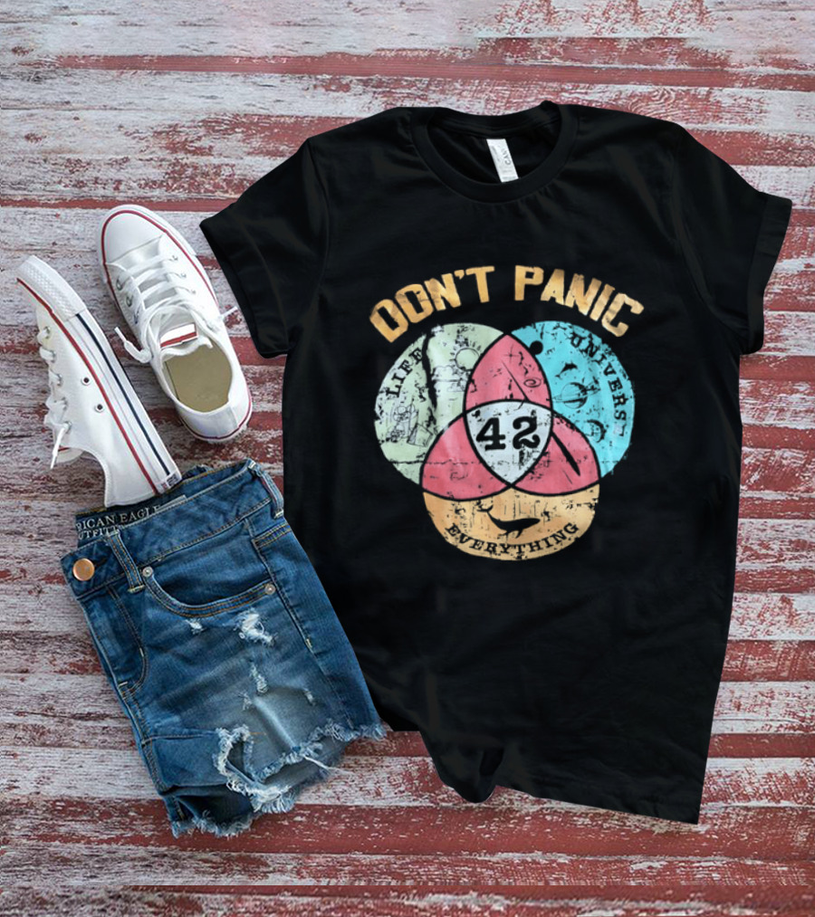 Don't Panic Life Universe Everything 42 Distressed T-Shirt