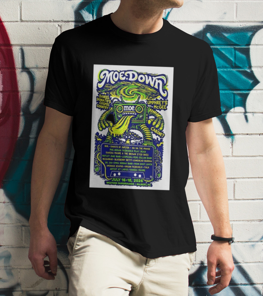 MoeDown July 16 18 2026 Westend Fairgrounds Gilbert PA Featuring Moe. Umphrey's McGee Daniel Donato's Cosmic Country Cabinet T-Shirt