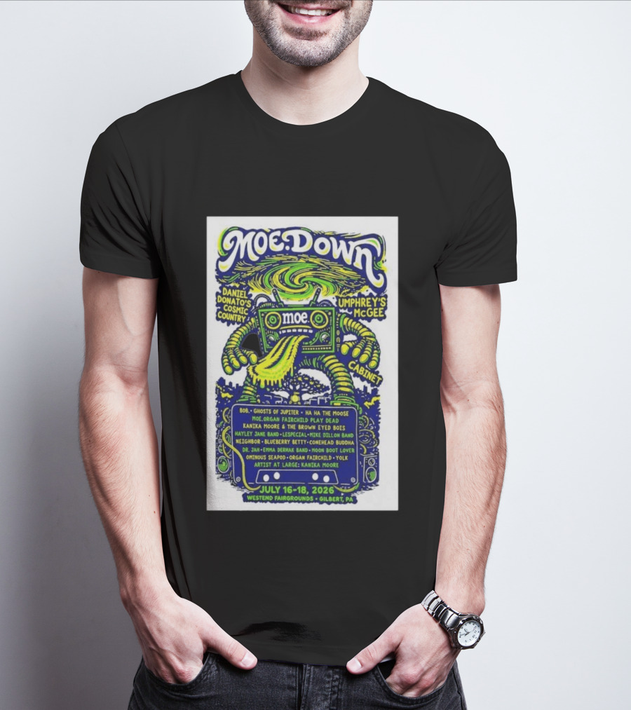MoeDown July 16 18 2026 Westend Fairgrounds Gilbert PA Featuring Moe. Umphrey's McGee Daniel Donato's Cosmic Country Cabinet T-Shirt
