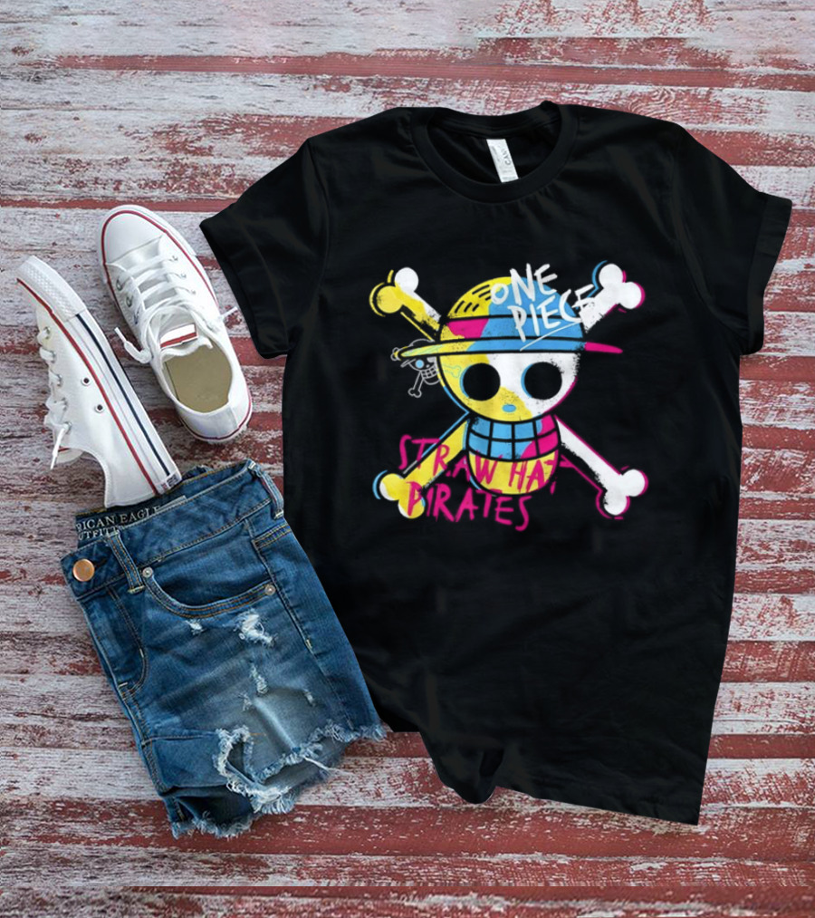 One Piece Straw Hat Pirates Skull Colorful Anime Manga T-Shirt