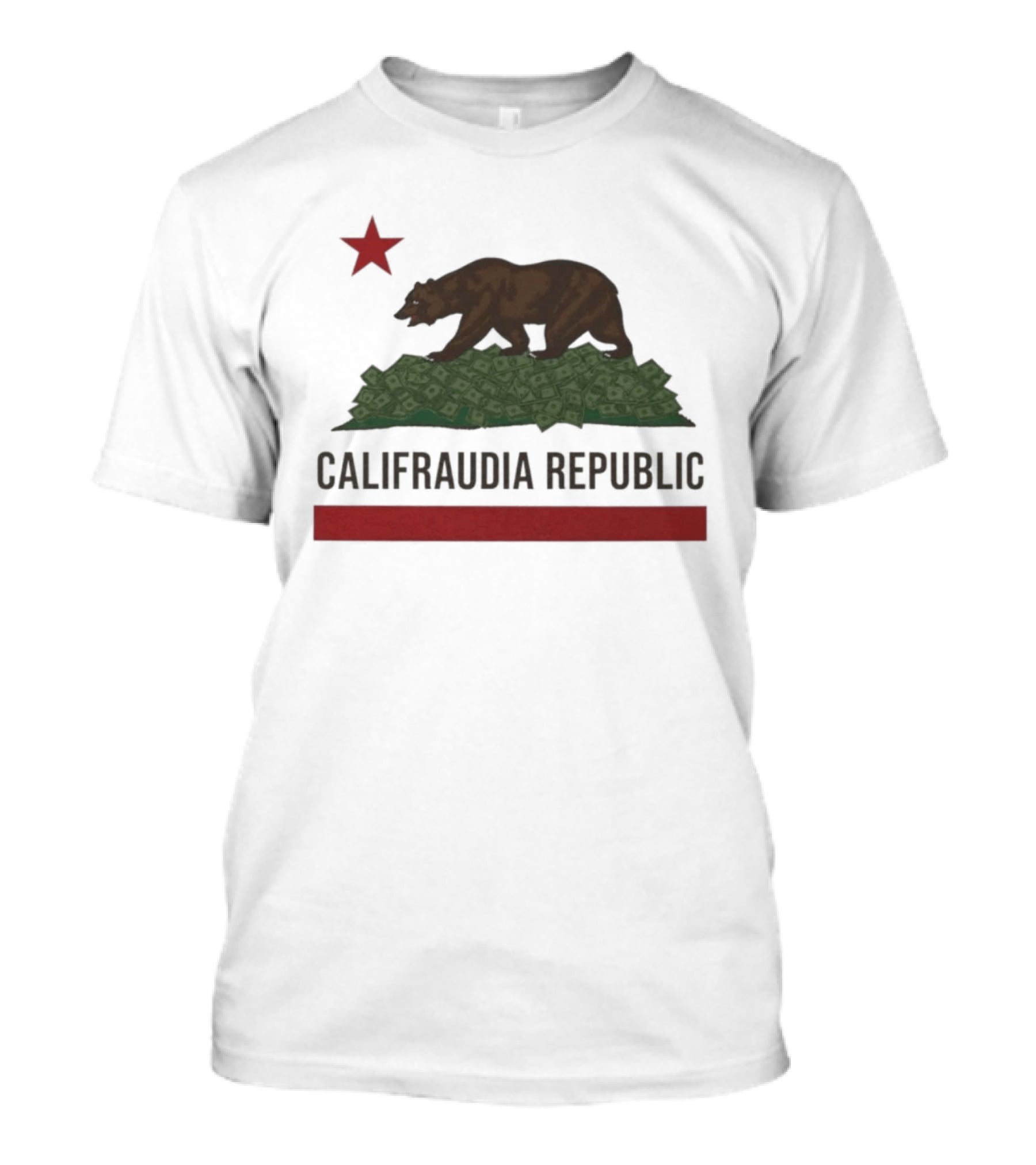 Califraudia Republic Bear Flag With Red Star T-Shirt
