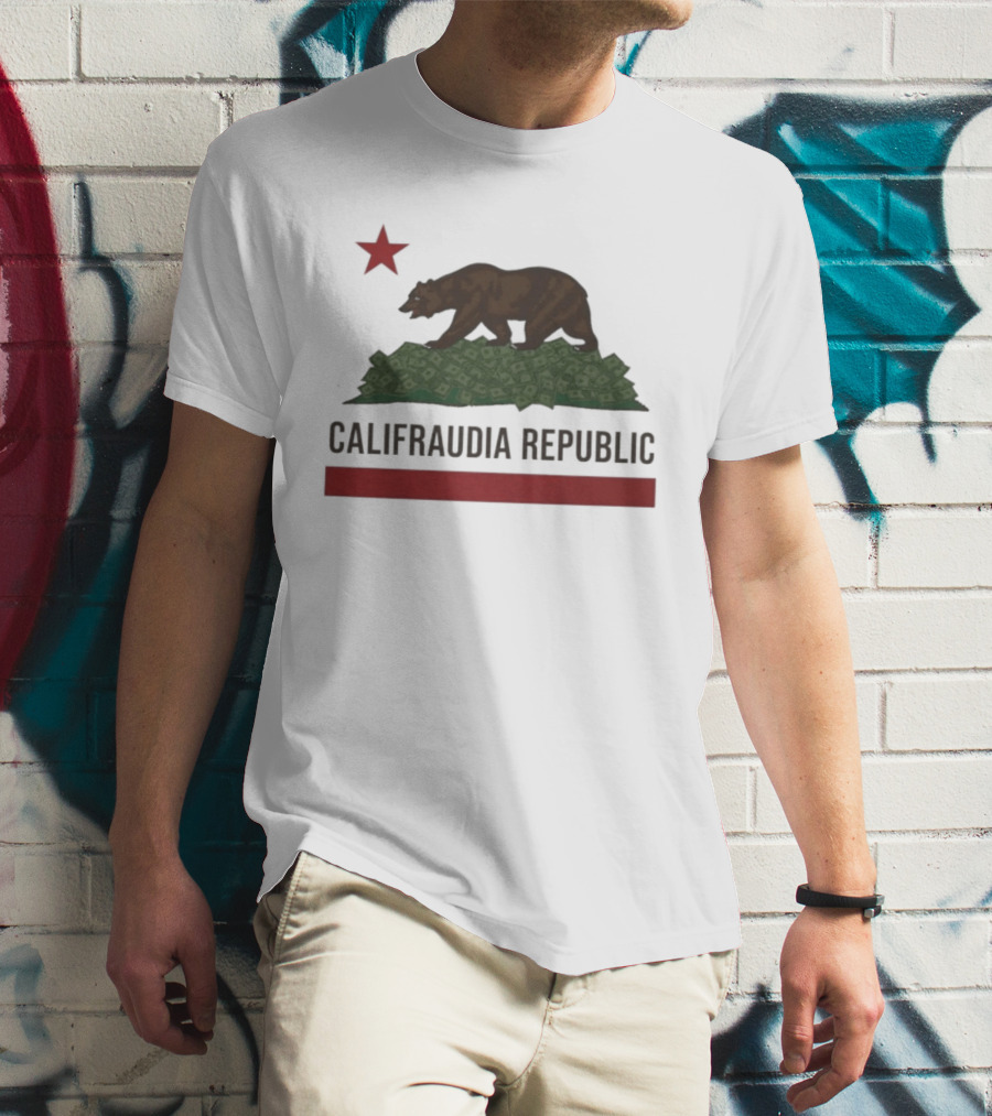 Califraudia Republic Bear Flag With Red Star T-Shirt
