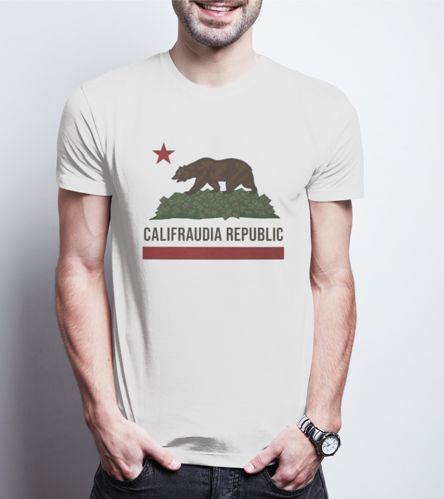 Califraudia Republic Bear Flag With Red Star T-Shirt
