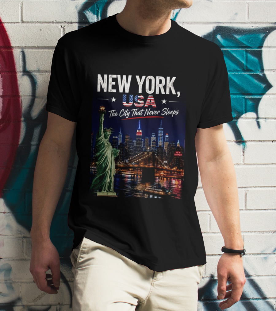 New York USA The City That Never Sleeps Statue Of Liberty Skyline T-Shirt