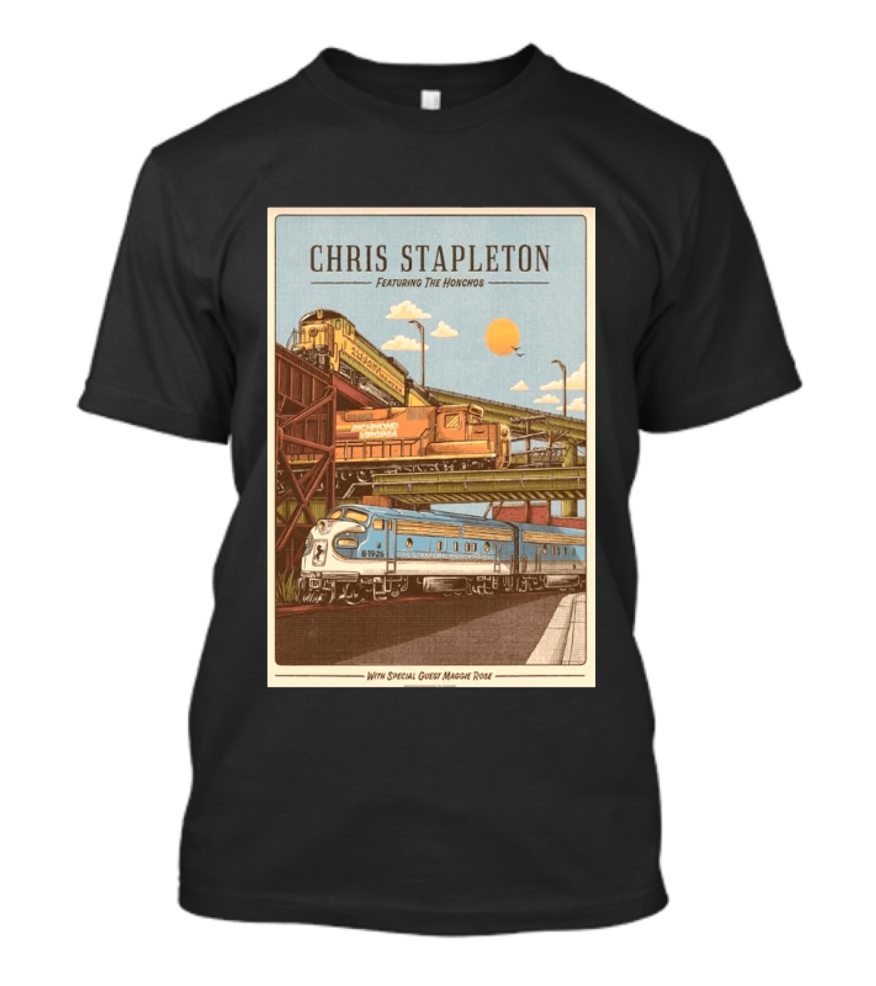 Chris Stapleton Featuring The Honchos Special Guest Maggie Rose Aug 19 2026 Allianz Amphitheater Riverfront Richmond Virginia Vintage Trains Scene T-Shirt