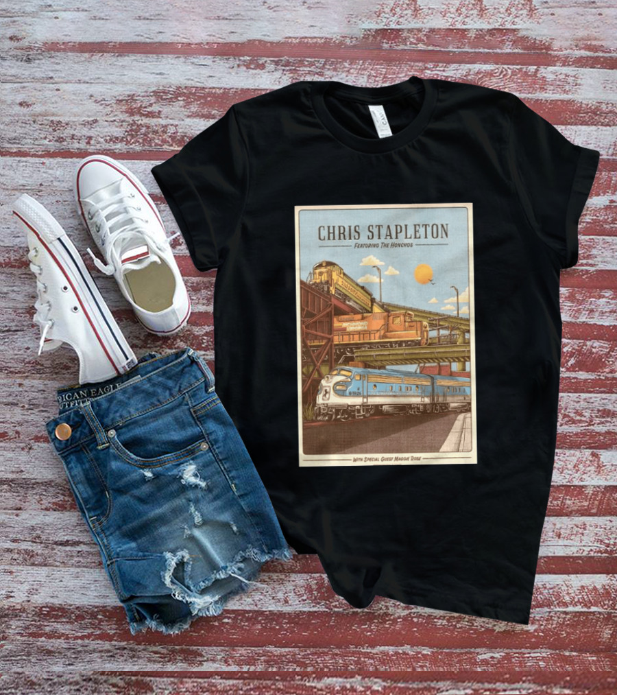 Chris Stapleton Featuring The Honchos Special Guest Maggie Rose Aug 19 2026 Allianz Amphitheater Riverfront Richmond Virginia Vintage Trains Scene T-Shirt