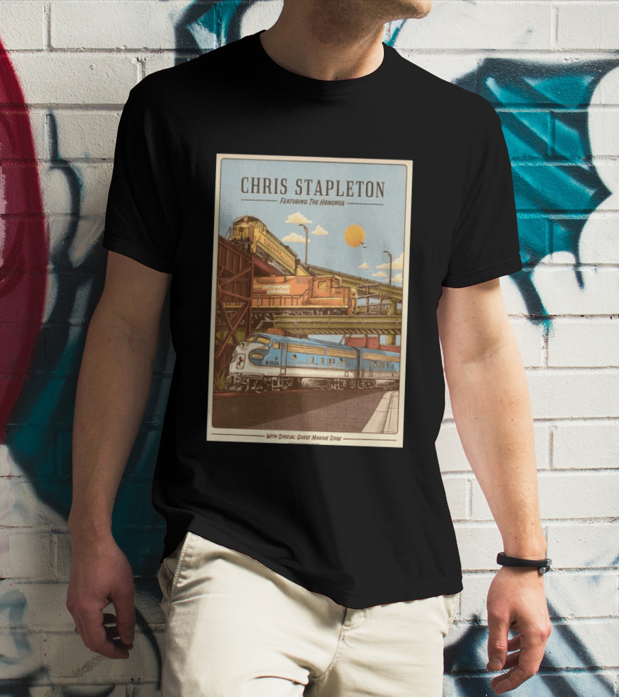 Chris Stapleton Featuring The Honchos Special Guest Maggie Rose Aug 19 2026 Allianz Amphitheater Riverfront Richmond Virginia Vintage Trains Scene T-Shirt