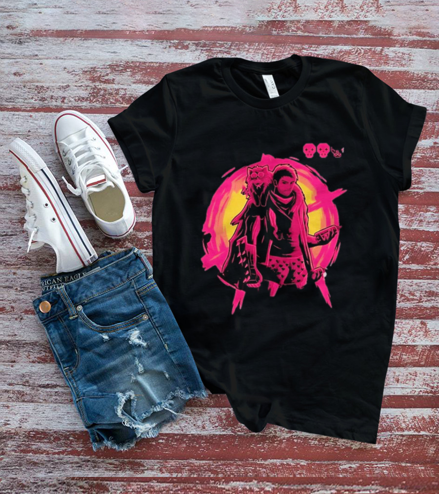 Post Apocalyptic Survivor Cat Companion Heart Boxers Pink Skull T-Shirt