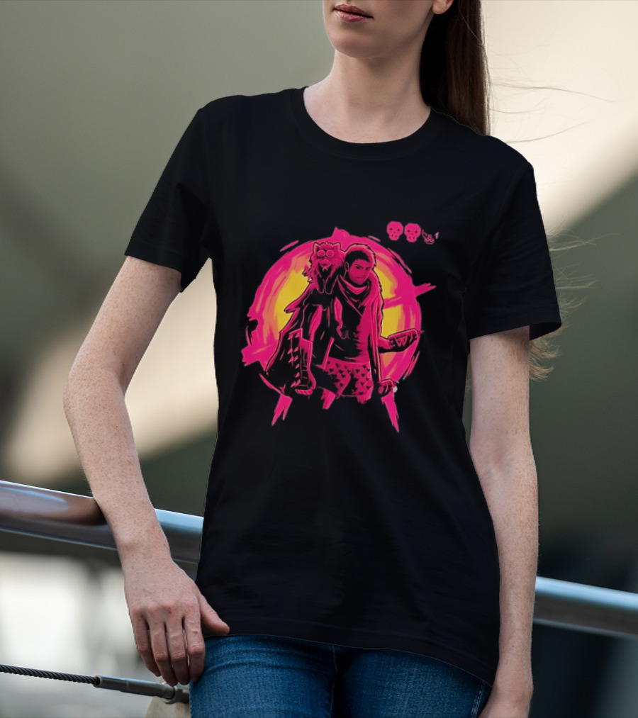 Post Apocalyptic Survivor Cat Companion Heart Boxers Pink Skull T-Shirt